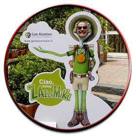 Sizilien - ich als Gecko am Eingang zu Alcantara Schlucht (2018)